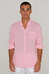 BARCLAY – Long-sleeved linen shirt, straight cut – Men’s – Pink